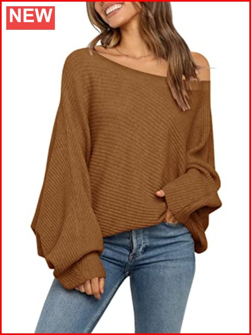 Women Oversized Off Shoulder Sweater Slouchy Knit Pullover Jumper Top